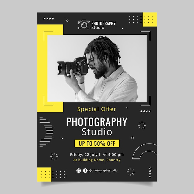 Flat design photography studio poster template