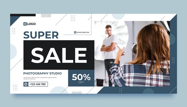 Flat design photography studio sale banner