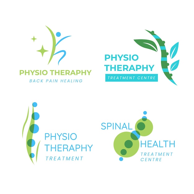 Flat design physiotherapy logo set