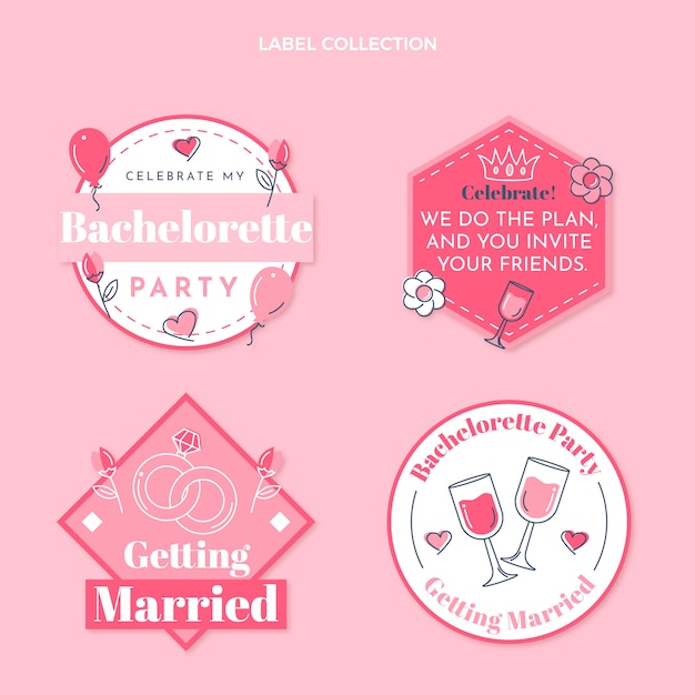 Flat design pink bachelorette badges template