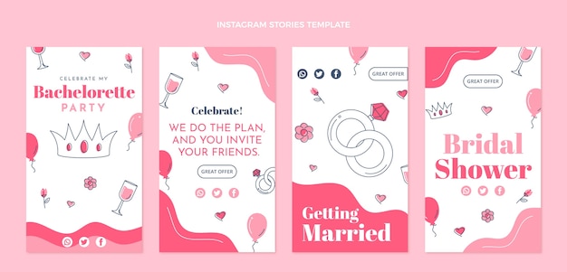 Flat design pink bachelorette instagram stories