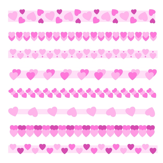 Flat design pink hearts border collection