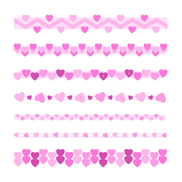 Flat design pink hearts border set