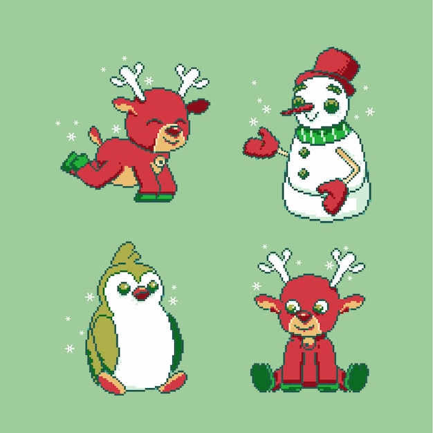 Free Vector flat design pixel art christmas illustration