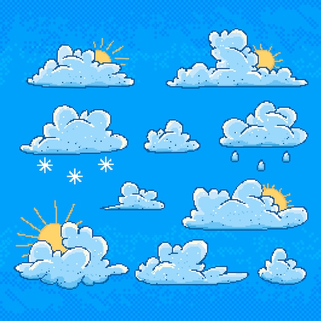 Flat design pixel art cloud illustration