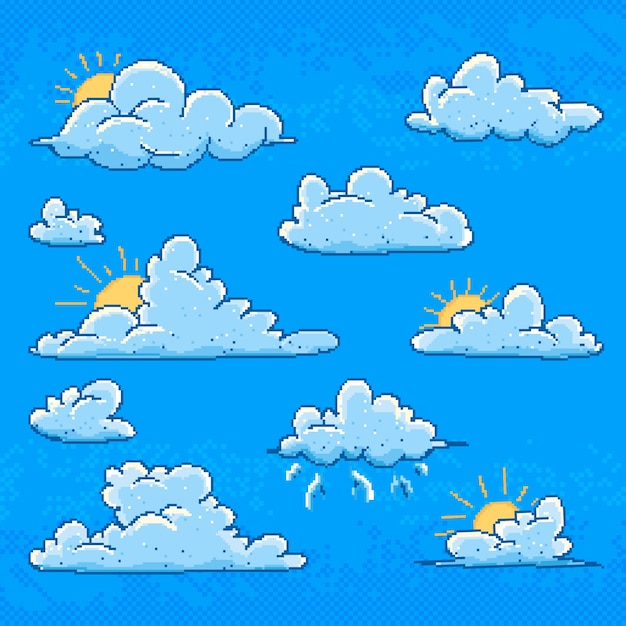 Flat design pixel art cloud illustration