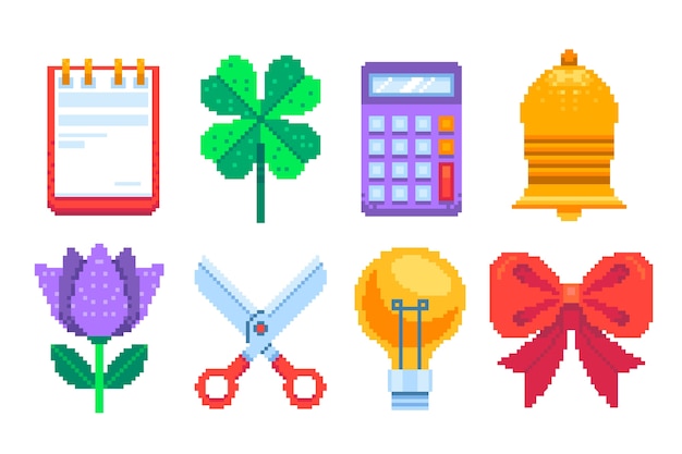 Flat design pixel art element collection