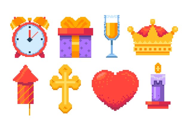 Flat design pixel art element collection