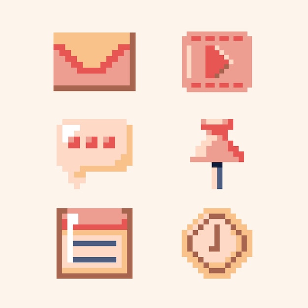 Flat design pixel art element collection