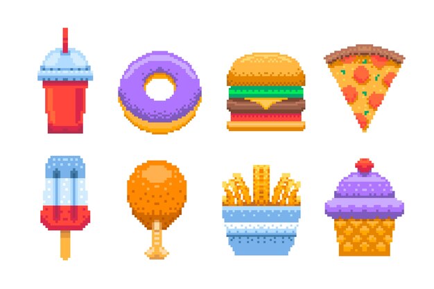 Flat design pixel art food illustration