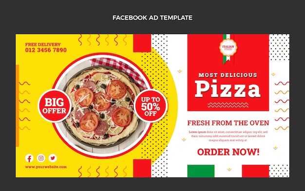 Flat design pizza facebook template