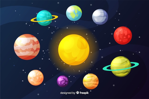 Flat design planet collection around the sun