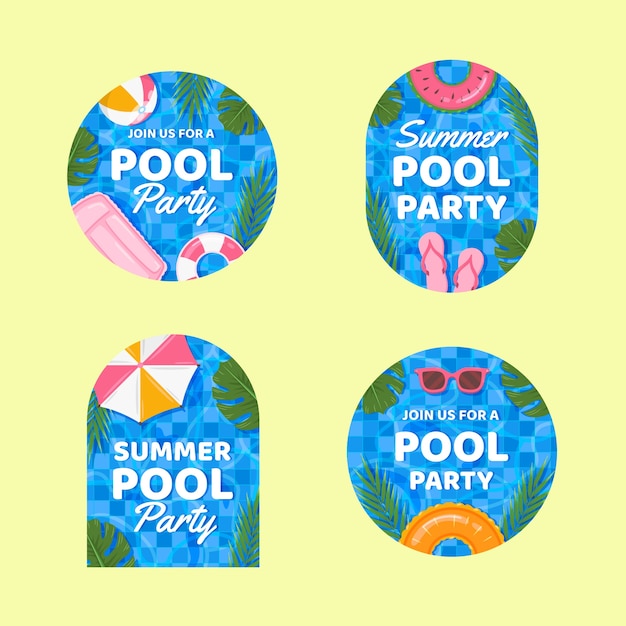 Flat design of pool party  badges