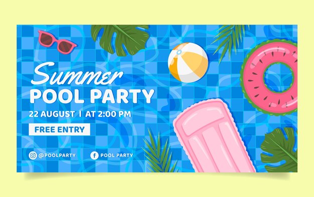 Flat design of pool party facebook ad template