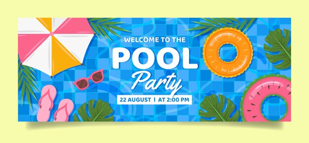 Flat design of pool party facebook cover  template