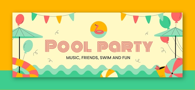 Flat design pool party facebook cover