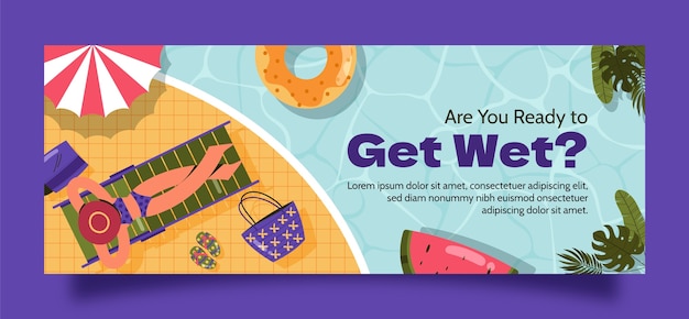 Free vector flat design pool party facebook cover