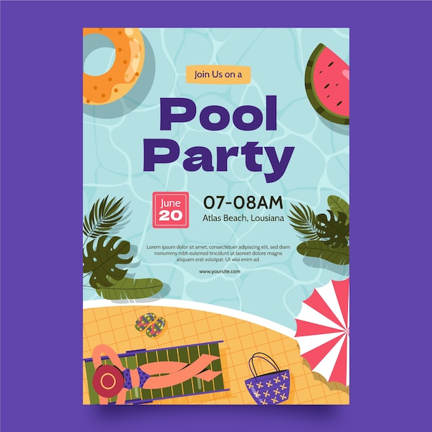 Free Vector flat design pool party invitation template