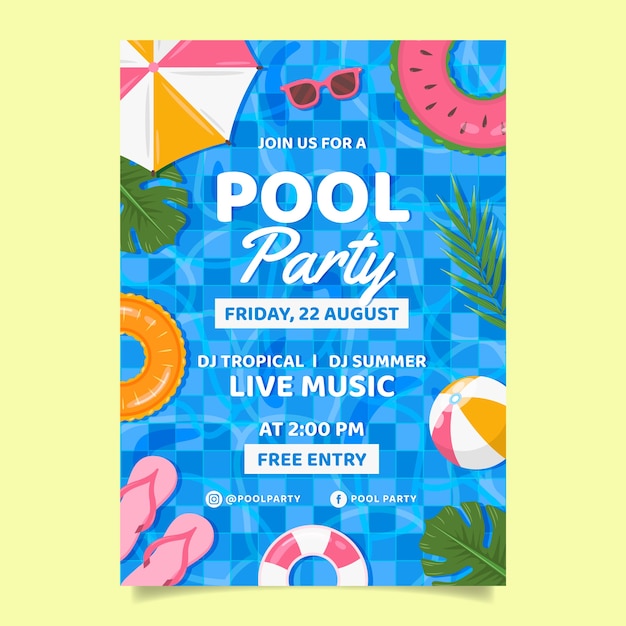 Free Vector flat design of pool party  poster template