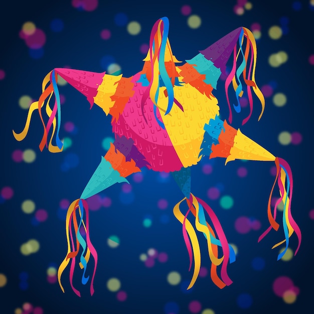 Free Vector flat design posada piñata with bokeh effect