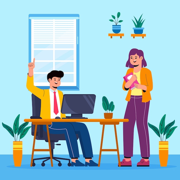 Flat design positive working environment illustration