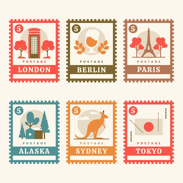 Free vector flat design postage stamp set