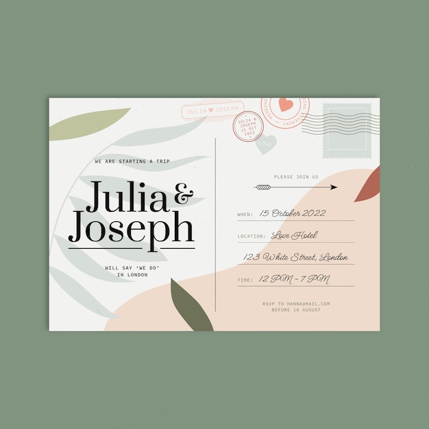 Free Vector flat design postcard wedding invitations