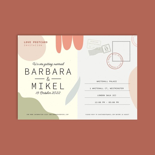 Flat design postcard wedding invitations