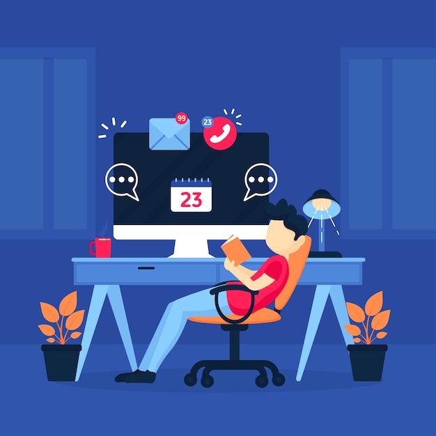 Flat design postponed concept with man and desktop