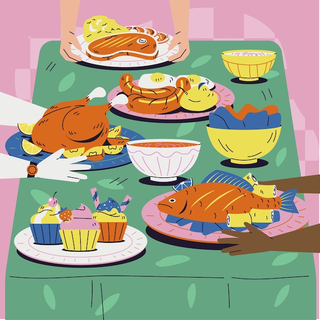 Flat design potluck illustration