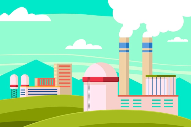 Flat design power plant illustrated