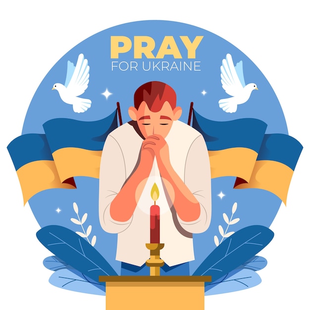 Flat design pray for ukraine illustration