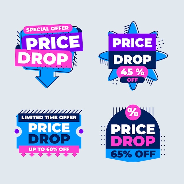 Free vector flat design price drop label collection