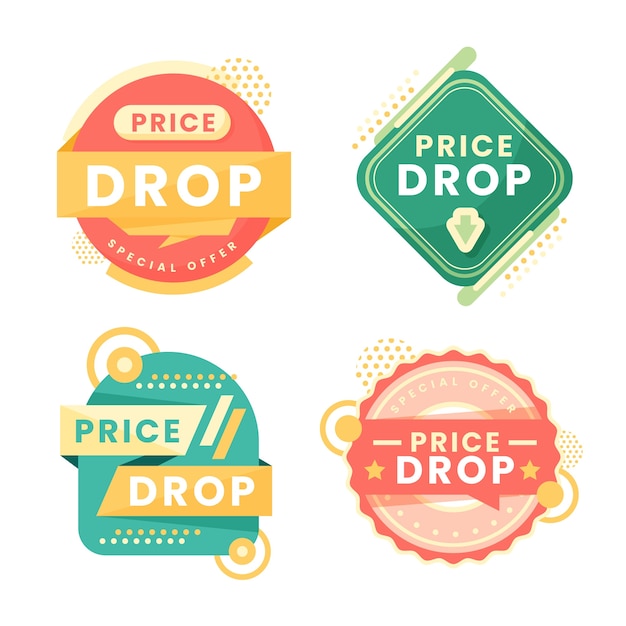 Flat design price drop label collection