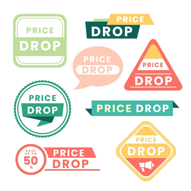 Flat design price drop label collection