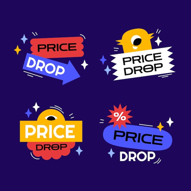 Flat design price drop label collection