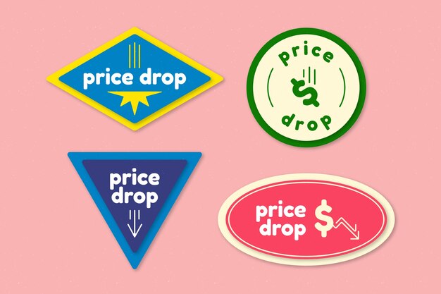 Flat design price drop label collection