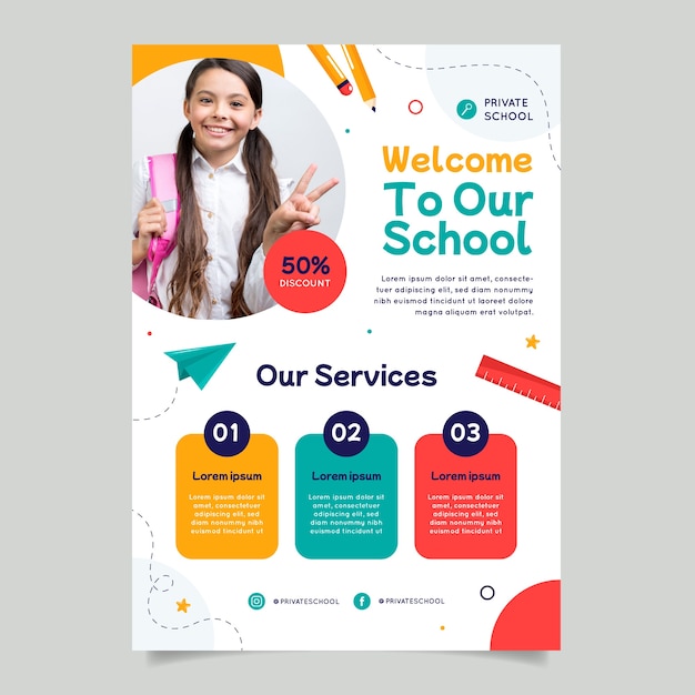 Flat design private school colorful poster