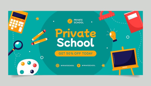 Flat design private school sale banner