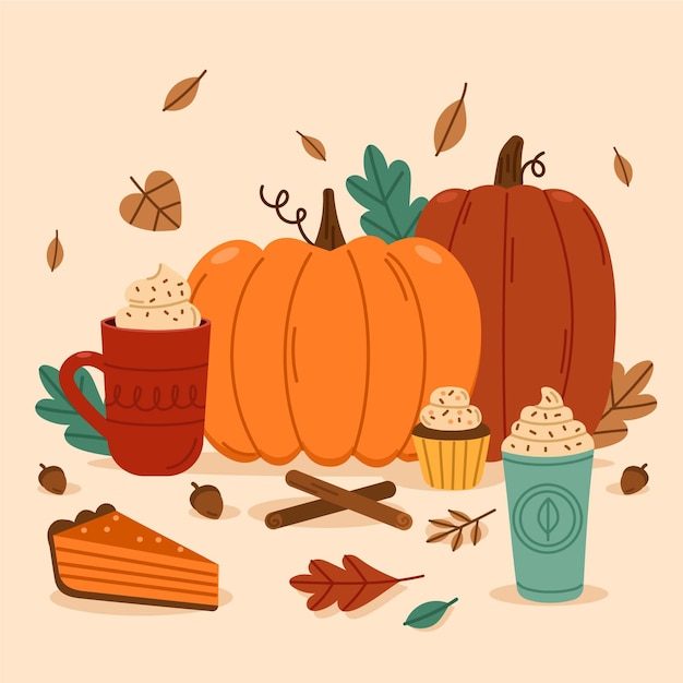 Flat design pumpkin spice illustration