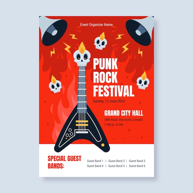 Free Vector flat design punk rock poster