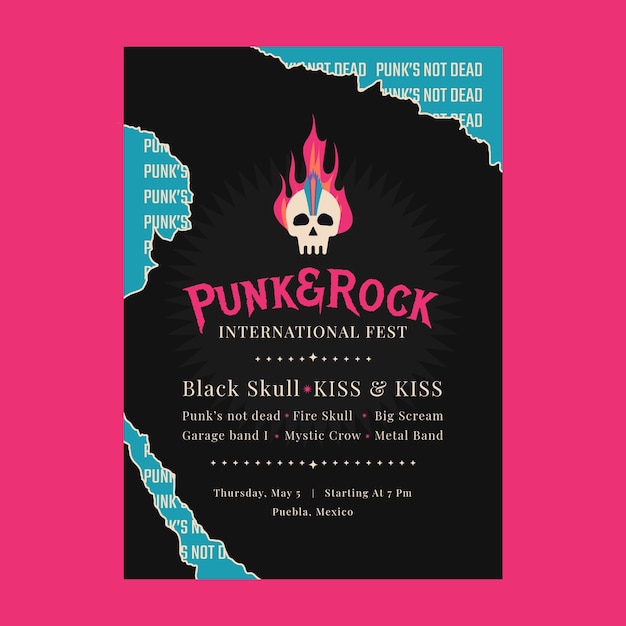 Free Vector flat design punk rock poster