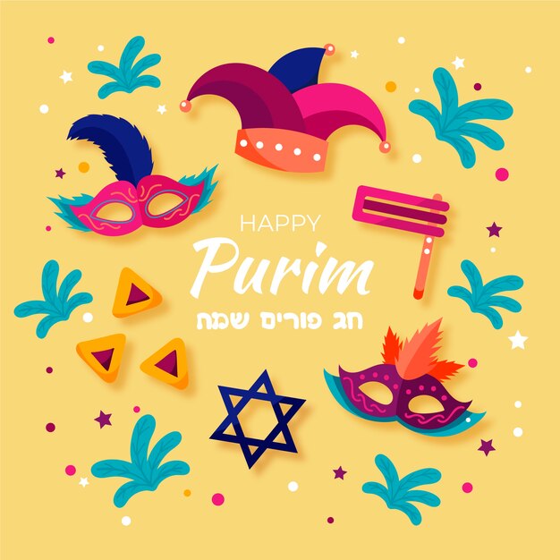 Flat design purim day concept