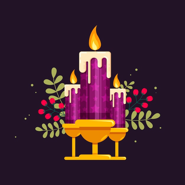 Flat design purple advent candles illustration