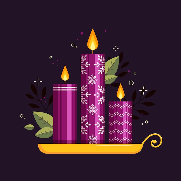 Free Vector flat design purple advent candles illustration