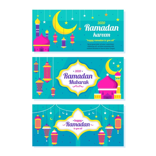 Flat design ramadan banners template