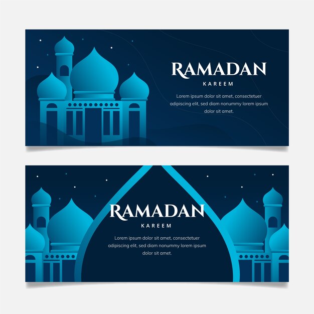 Flat design ramadan horizontal banners with blue details