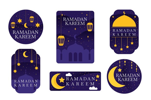 Flat design ramadan label collection