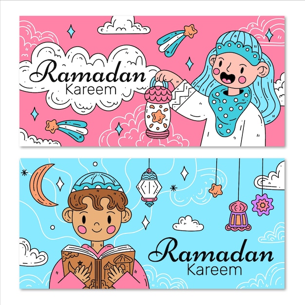 Free Vector flat design ramdan banner collection