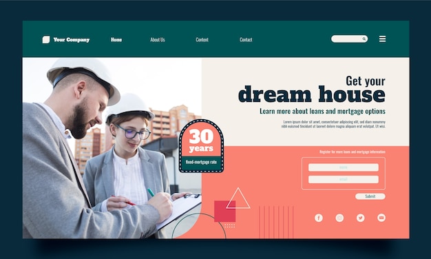 Flat design real estate business landing page